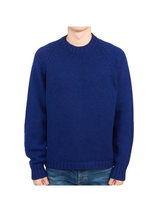 Men’s Merino Wool Knit Top Blue - TEN C - BALAAN.