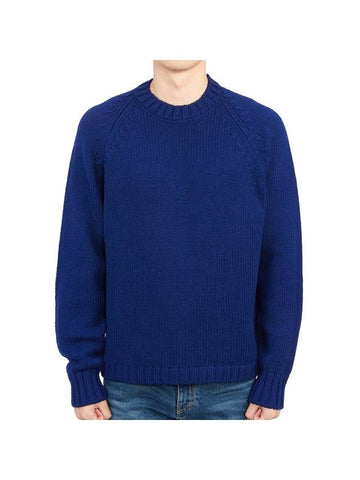 Men’s Merino Wool Knit Top Blue - TEN C - BALAAN 1