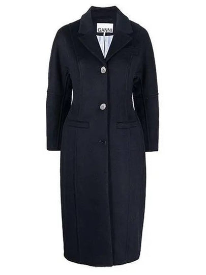 Women's Notch Lapel Single Coat Navy - GANNI - BALAAN 2