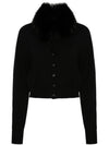 Faux Fur Collar Wool Cardigan Black - MAX MARA SPORTMAX - BALAAN 1