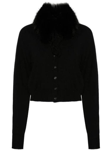 Faux Fur Collar Wool Cardigan Black - MAX MARA SPORTMAX - BALAAN 1