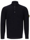 High Neck Half Button Lambswool Knit Top Navy - STONE ISLAND - BALAAN 2