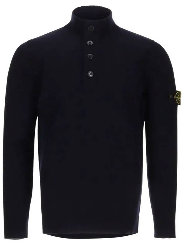 High Neck Half Button Lambswool Knit Top Navy - STONE ISLAND - BALAAN 2