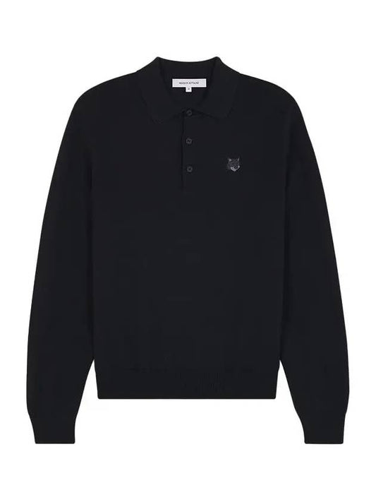 Fox Motif Knitted Polo Shirt Ink Black - MAISON KITSUNE - BALAAN 2