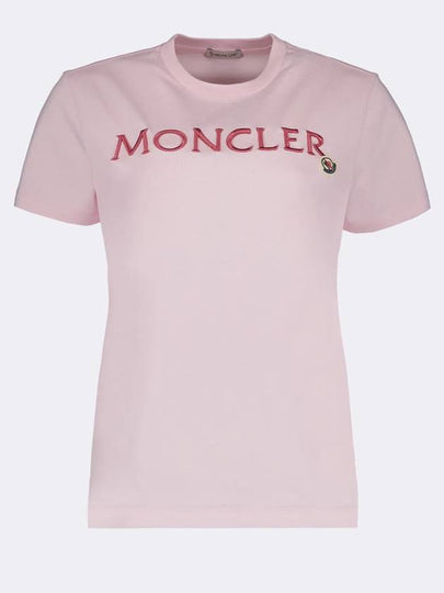 Embroidered Logo Cotton Short Sleeve T-Shirt Pink - MONCLER - BALAAN 2