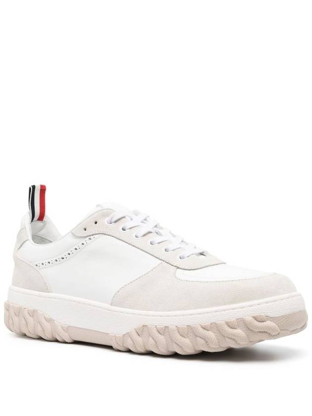 Letterman Panel Lace-Up Low-Top Sneakers White - THOM BROWNE - BALAAN 3