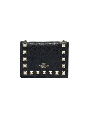 Rockstud Logo Half Wallet Black - VALENTINO - BALAAN 1