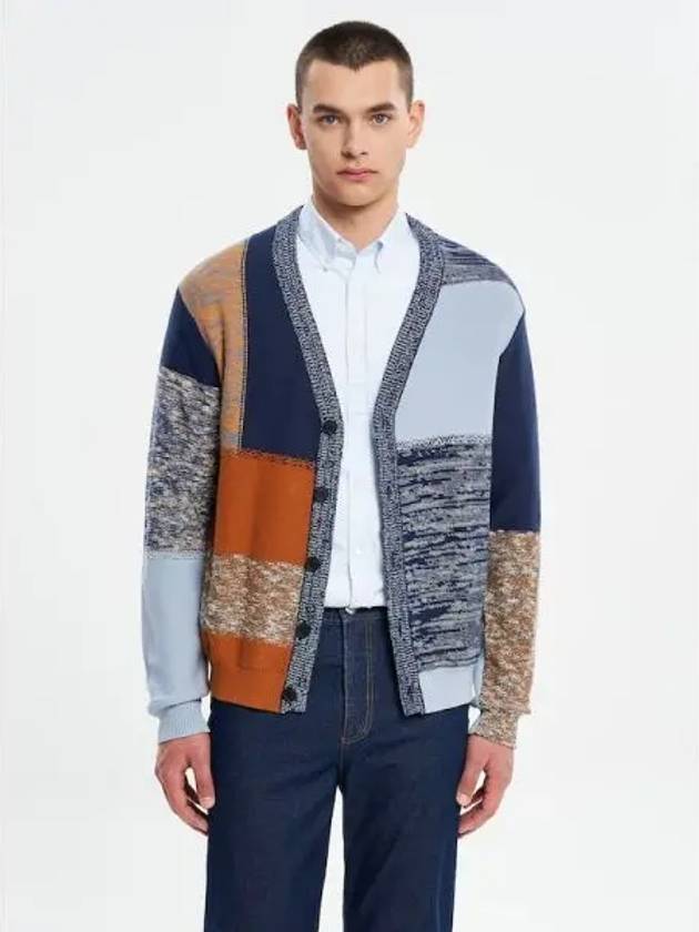 Men s Patchwork Comfort Spring Fall Cardigan Hampton Blue Tobacco Domestic Product GM0024031300332 - MAISON KITSUNE - BALAAN 1