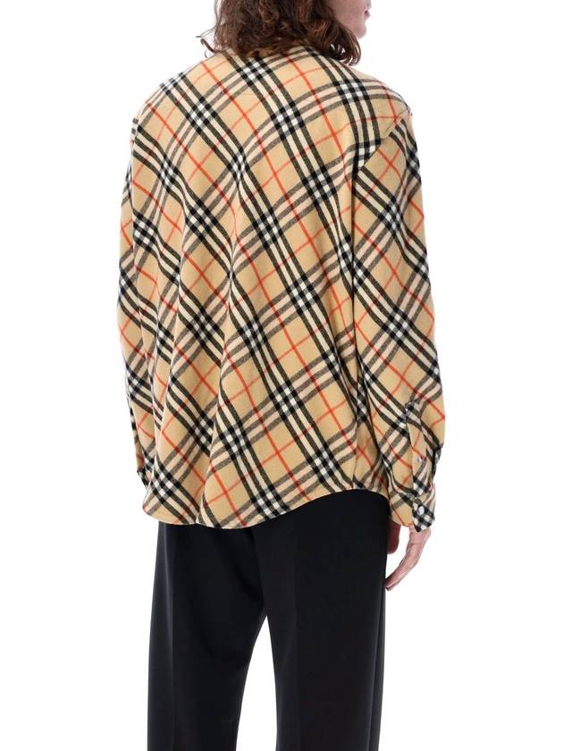 Check Oversized Wool Long Sleeve Shirt Sand - BURBERRY - BALAAN 3