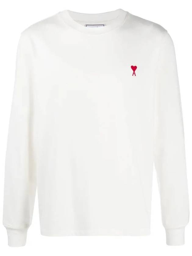Men's Heart Logo Embroidered Long Sleeve T-Shirt White - AMI - BALAAN 2