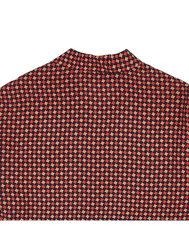 Geometric Houndstooth Bowling Silk Short Sleeve Shirt Red Beige Black - GUCCI - BALAAN 8