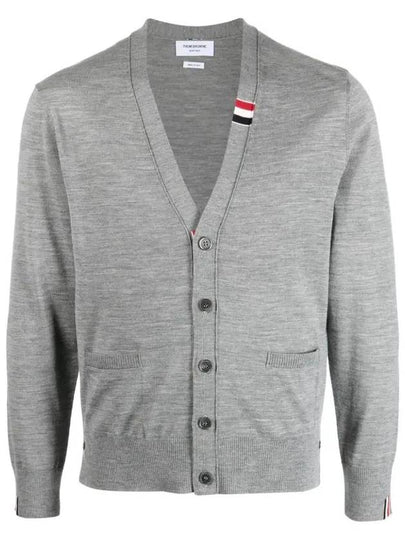 Men's Jersey Stitch V-Neck Cardigan Light Grey - THOM BROWNE - BALAAN 2