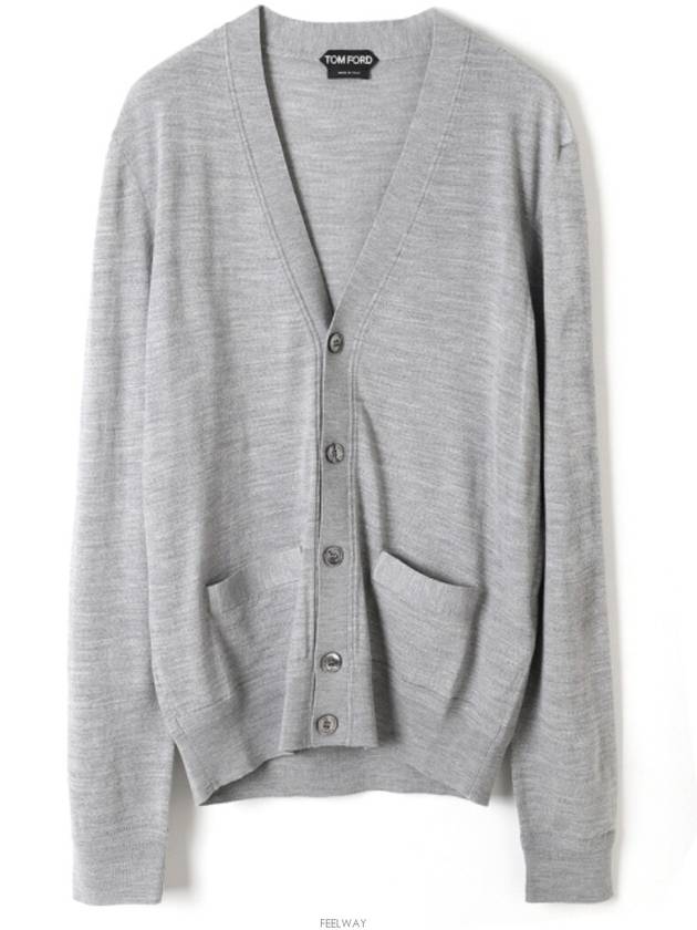 V-Neck Wool Cardigan Light Grey - TOM FORD - BALAAN 2