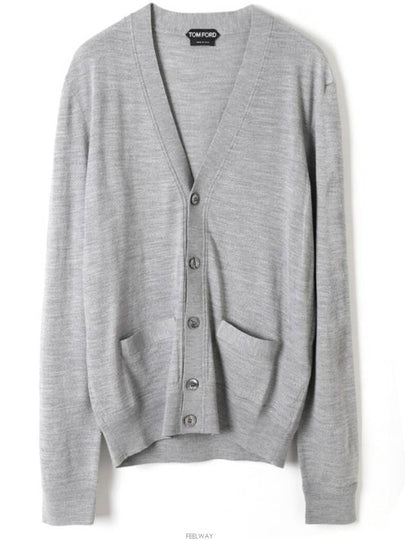 V-Neck Wool Cardigan Light Grey - TOM FORD - BALAAN 2