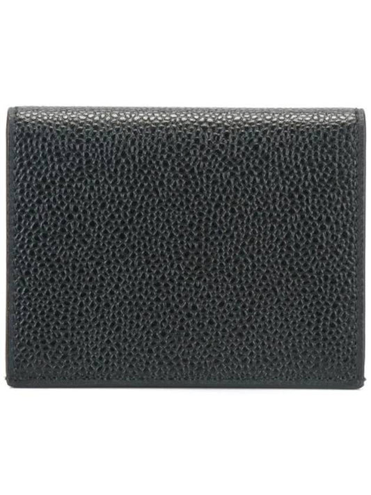 Pebble Grained Leather Double Card Wallet Black - THOM BROWNE - BALAAN.