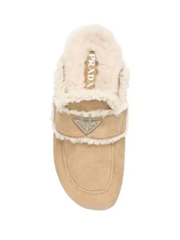 Women's Triangle Logo Shearling Lining Slippers Ecru - PRADA - BALAAN 2