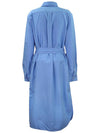 Tie Waist Embroidered Logo Midi Dress Light Blue - POLO RALPH LAUREN - BALAAN 3