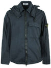 Men's Brushed Cotton Canvas Hooded Jacket Navy - STONE ISLAND - BALAAN 3