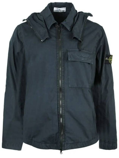 Men's Brushed Cotton Canvas Hooded Jacket Navy - STONE ISLAND - BALAAN 2