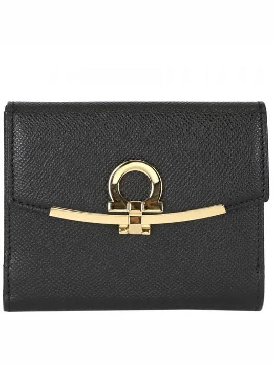 Gancini Leather Half Wallet Black - SALVATORE FERRAGAMO - BALAAN 2