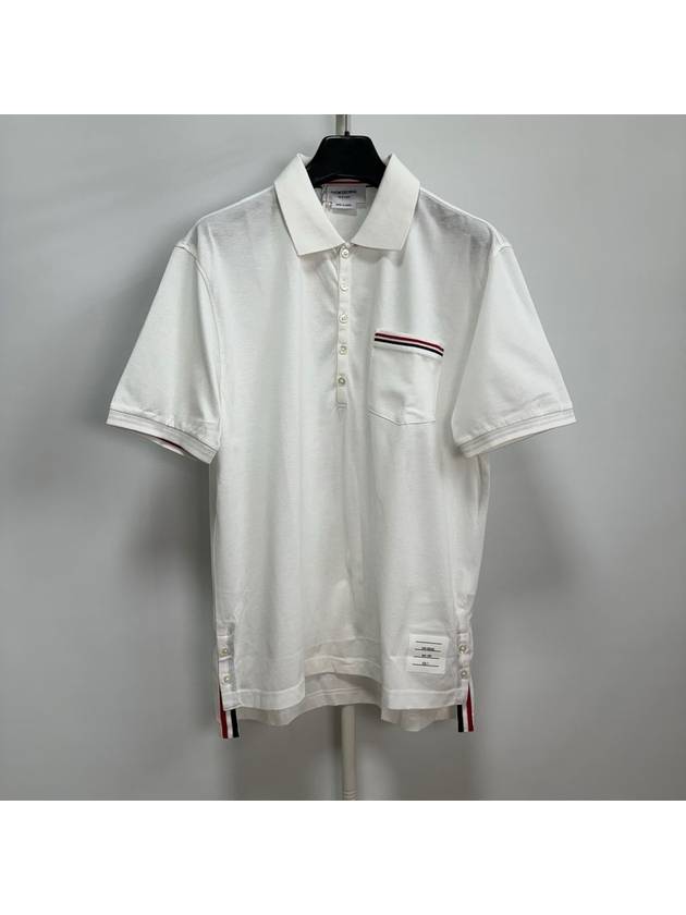 Men's Three Stripes Pocket Mercerized Short Sleeve Polo Shirt White - THOM BROWNE - BALAAN 3