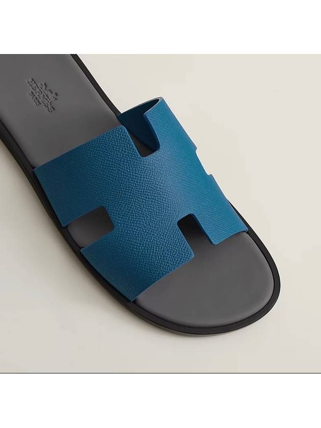 Men's Izmir H ??Logo Leather Sandal Blue - HERMES - BALAAN 5