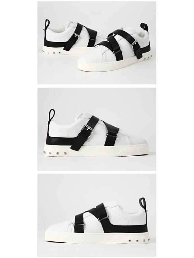 Women's Belted V-Punk Low Top Sneakers Black White - VALENTINO - BALAAN 3