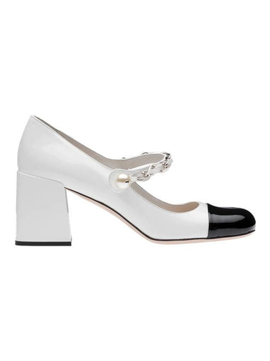 Metal Chain Patent Leather Pumps White - MIU MIU - BALAAN 1