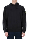 Logo Patch Brushed Cotton Hoodie Black - STONE ISLAND - BALAAN 3