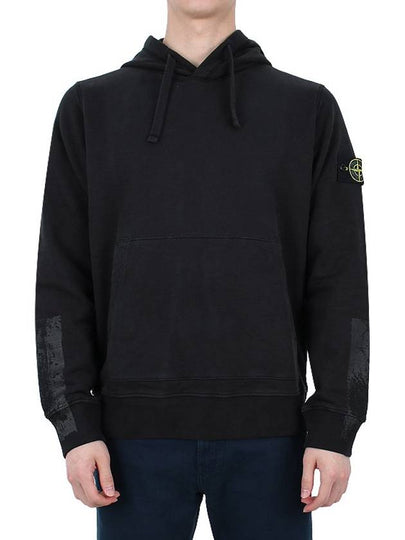 Logo Patch Brushed Cotton Hoodie Black - STONE ISLAND - BALAAN 2