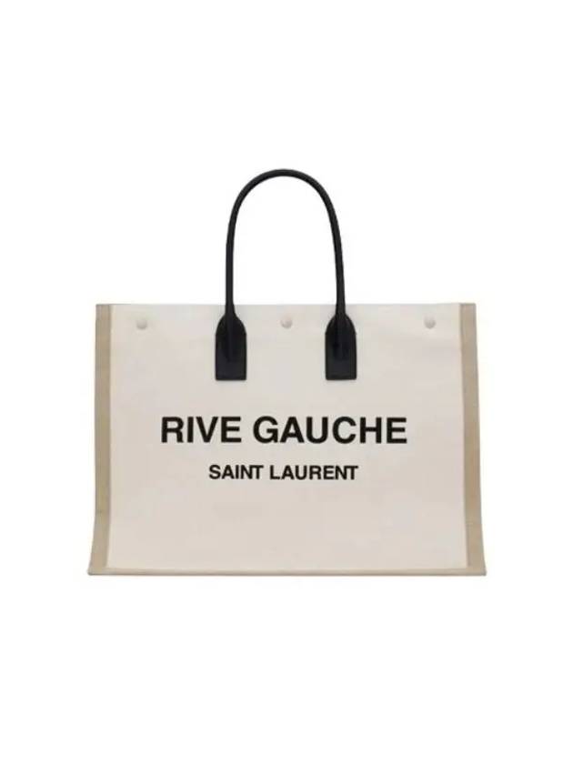 Rive Gauche Logo Linen Leather Tote Bag White - SAINT LAURENT - BALAAN 2