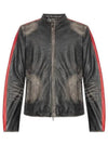 L Renn Contrasting Stripes Leather Jacket Black - DIESEL - BALAAN 2