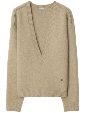 V-Neck Wool Cashmere Knit Top Linden - BURBERRY - BALAAN 1