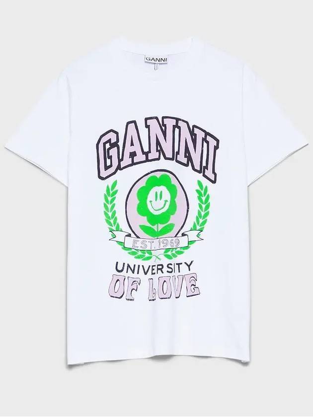 Women's Flower University Logo Short Sleeve T-Shirt White - GANNI - BALAAN 1