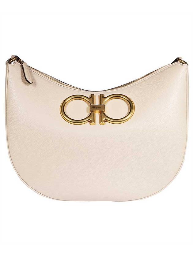 Maxi Gancini Leather Shoulder Bag Beige - SALVATORE FERRAGAMO - BALAAN 1