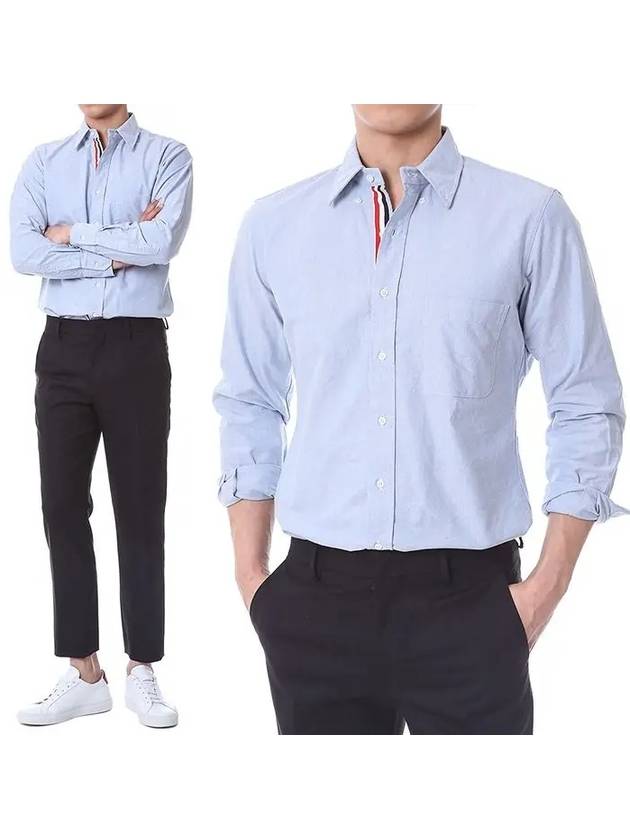 Oxford Grosgrain Placket Cotton Long Sleeve Shirt Light Blue - THOM BROWNE - BALAAN 2