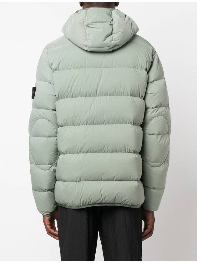 Seamless Logo Nylon Hooded Down Jacket Sage Green - STONE ISLAND - BALAAN 4