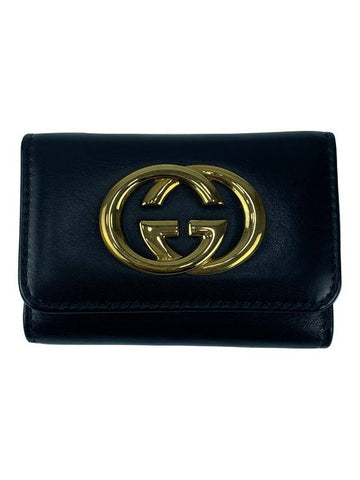 162763 496334 Gold GG Logo Black 3fold Key Case - GUCCI - BALAAN 1