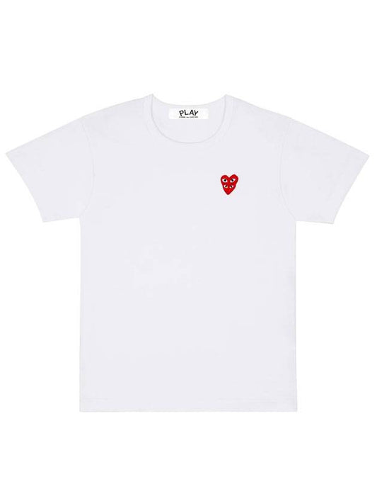 Women's Small Double Heart Wappen Short Sleeve T-Shirt P1 T287 2 White - COMME DES GARCONS PLAY - BALAAN 1