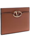 V Logo Signature Leather Card Wallet Brown - VALENTINO - BALAAN 4