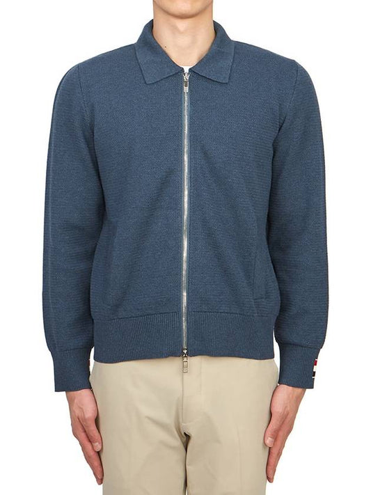 Textured Striped Cotton Bomber Jacket Blue - THOM BROWNE - BALAAN 2