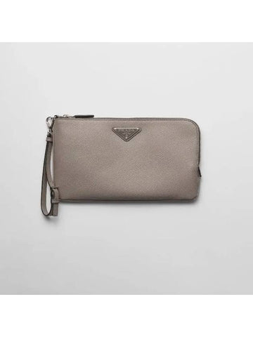 Small Saffiano Leather Pouch Clay Grey - PRADA - BALAAN 1