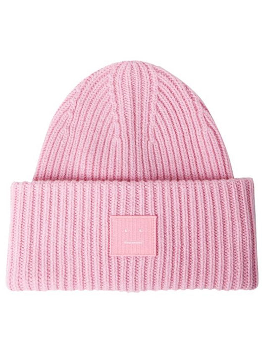 Face Patch Ribbed Wool Beanie Bubble Pink - ACNE STUDIOS - BALAAN 2