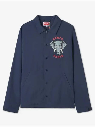 Elephant Print Coach Overshirt Jacket Navy - KENZO - BALAAN 2