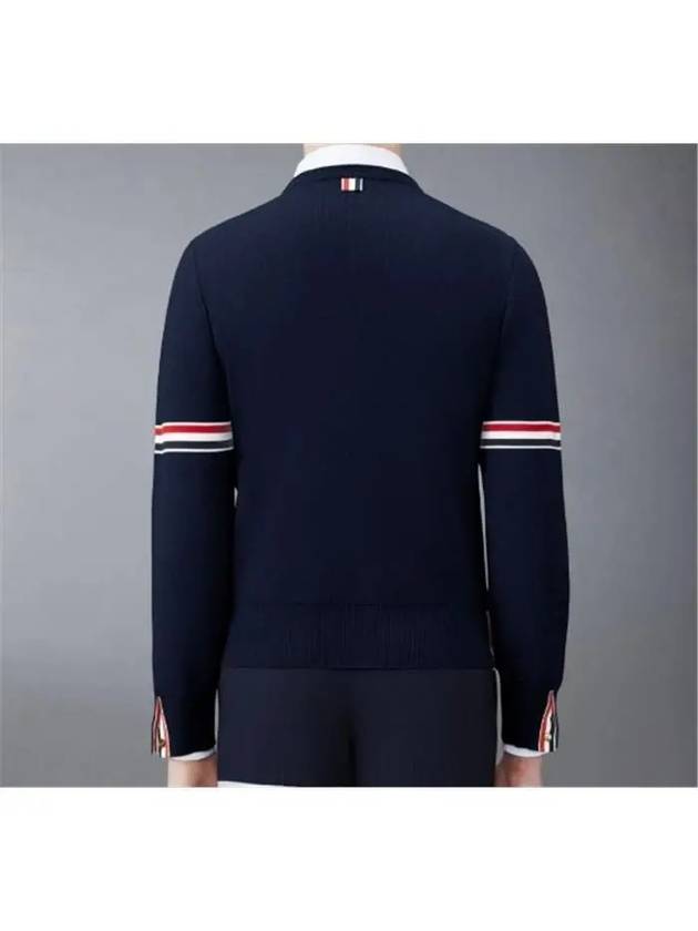 Men's Milan Stitch Armband Crew Neck Knit Top Navy - THOM BROWNE - BALAAN 3