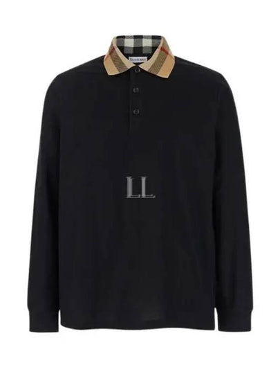 Check Collar Long Sleeve Polo Shirt Black - BURBERRY - BALAAN 2