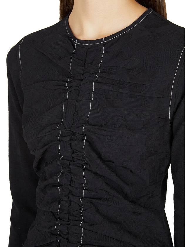 Jacquard Ruched Long Sleeve T-Shirt Black - GANNI - BALAAN 5