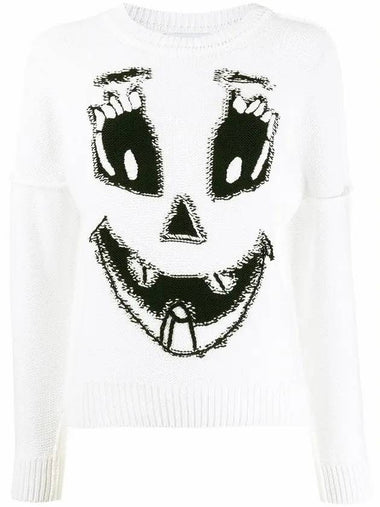 Women's Knit Crew Neck Knit Top White - MOSCHINO - BALAAN 1