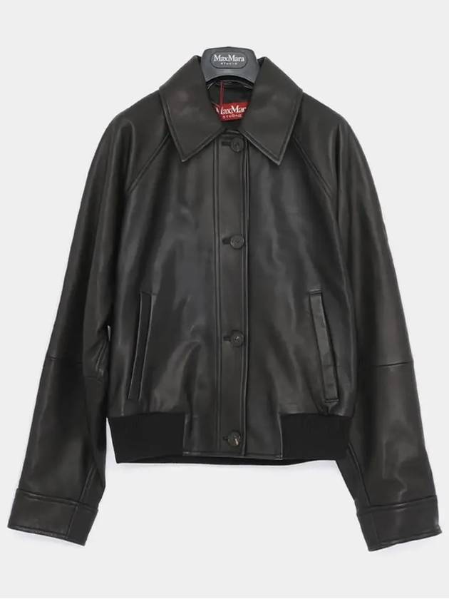 Muscari Button Up Cropped Leather Jacket Black - MAX MARA - BALAAN 4