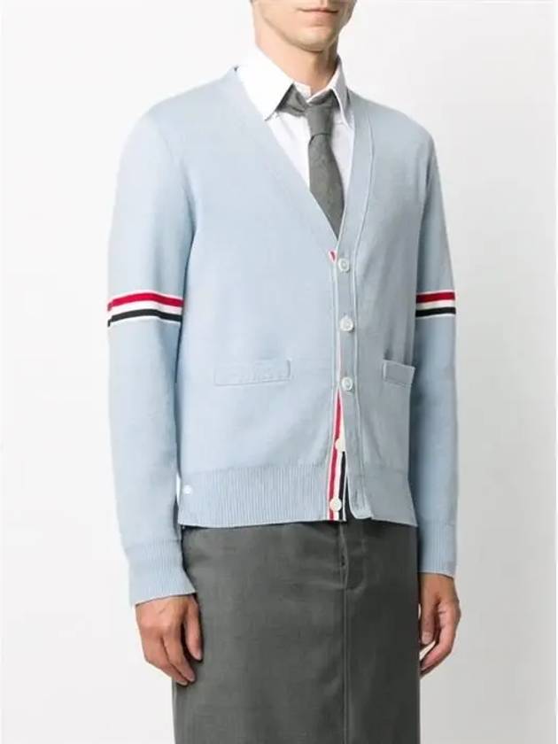 Milano Stitch Sprite Armband Cotton V-neck Cardigan Light Blue - THOM BROWNE - BALAAN 5